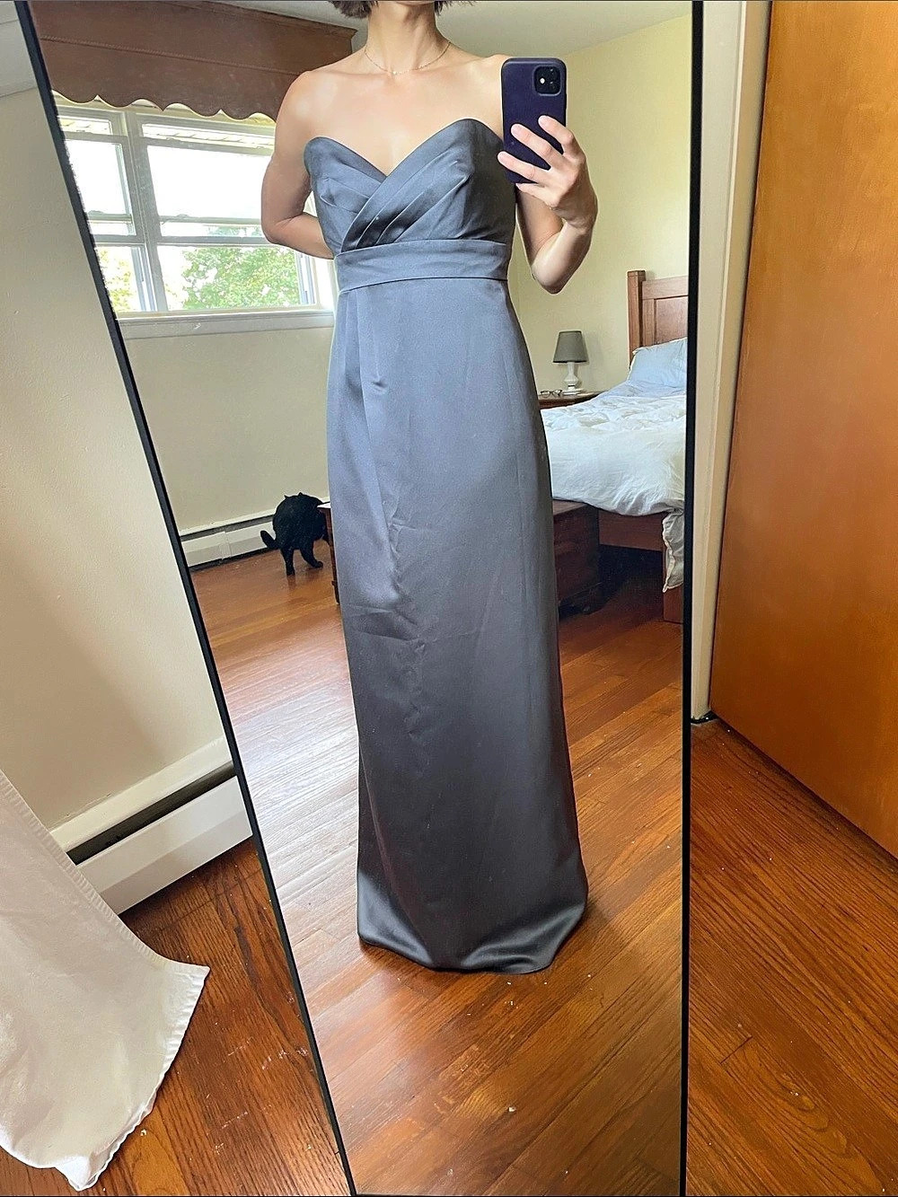 Vintage 90s Y2k Grey Strapless Sweetheart Empire Waist Maxi Dress Gown size 4